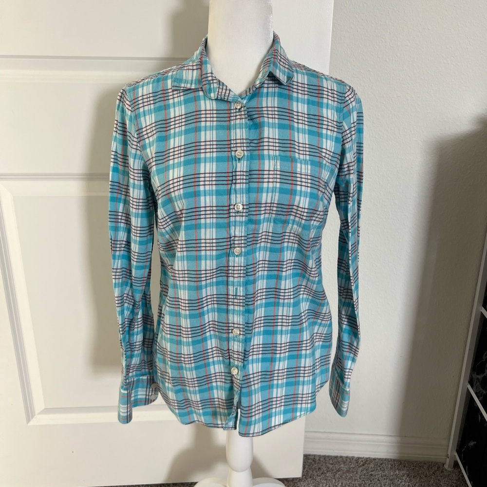 EUC J Crew Blue and White Plaid Shirt Small